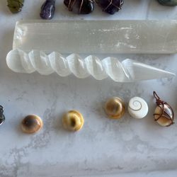 Polished Gemstones And Selenite Wands