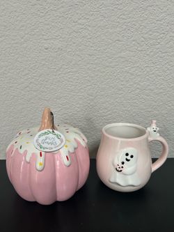 Pink Halloween Pumpkin And Mug