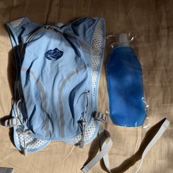 Light Blue Hiking Hydration Pack Reservoir, Lightweight, 4 Pockets