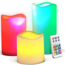 Set of 3 Flameless LED Candles Flickering LED Pillars Candles Light Timer Remote
