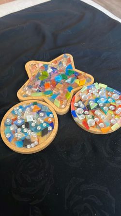 Handmade Mosaic Glass Tile Trays Set of 3