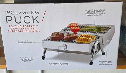 Wolfgang Puck Folding Portable Stainless Steel Charcoal BBQ Grill