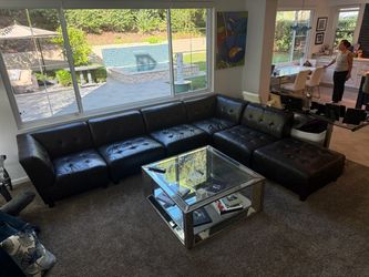 *Listing Paused* FREE – Large Chocolate Leather Modular Sectional Sofa with Ottoman