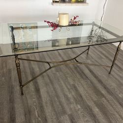 Beautiful Glass And Brass Dinner Table, Sits 6 