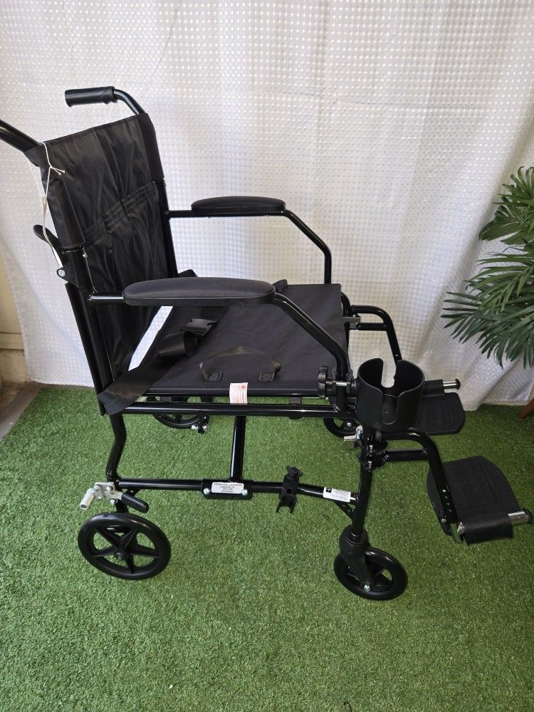 Medline Ultra Lightweight Transport Wheelchair for Adults, Foldable, 19-Inch Seat Width, Silla De Ruedas