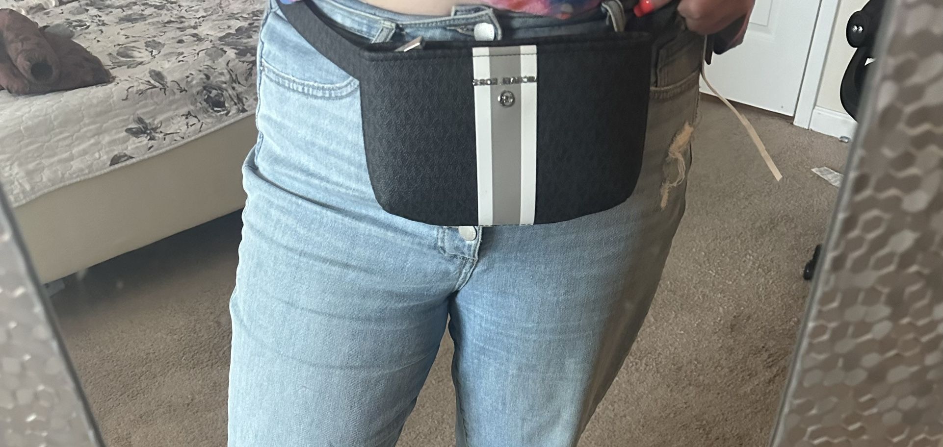 New Michael Kors Womens Belt Bag, Grey Signature Striped, size: large/XL
