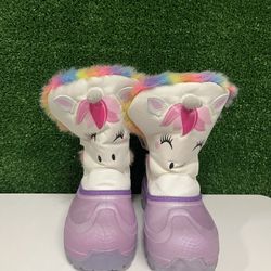 Falls Creek Kid Colorful White Fuzzy Unicorn Boot Size 12 