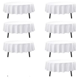 7-Pack White Round Tablecloths, 90 in, for 4-5 Ft Round Tables Stain-Resistant Polyester - Washable Table Covers for Weddings, Banquets, Birthday Part