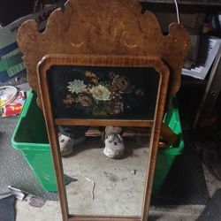 Vintage Mirror With Flower Artwork