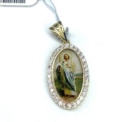14K Yellow Gold Pendant | CZ San Judas Saint Jude Oval Design