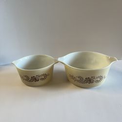 Great Vintage Pyrex 1.5 And 1 Quart Brown Homestead Casserole Dish Oven Safe