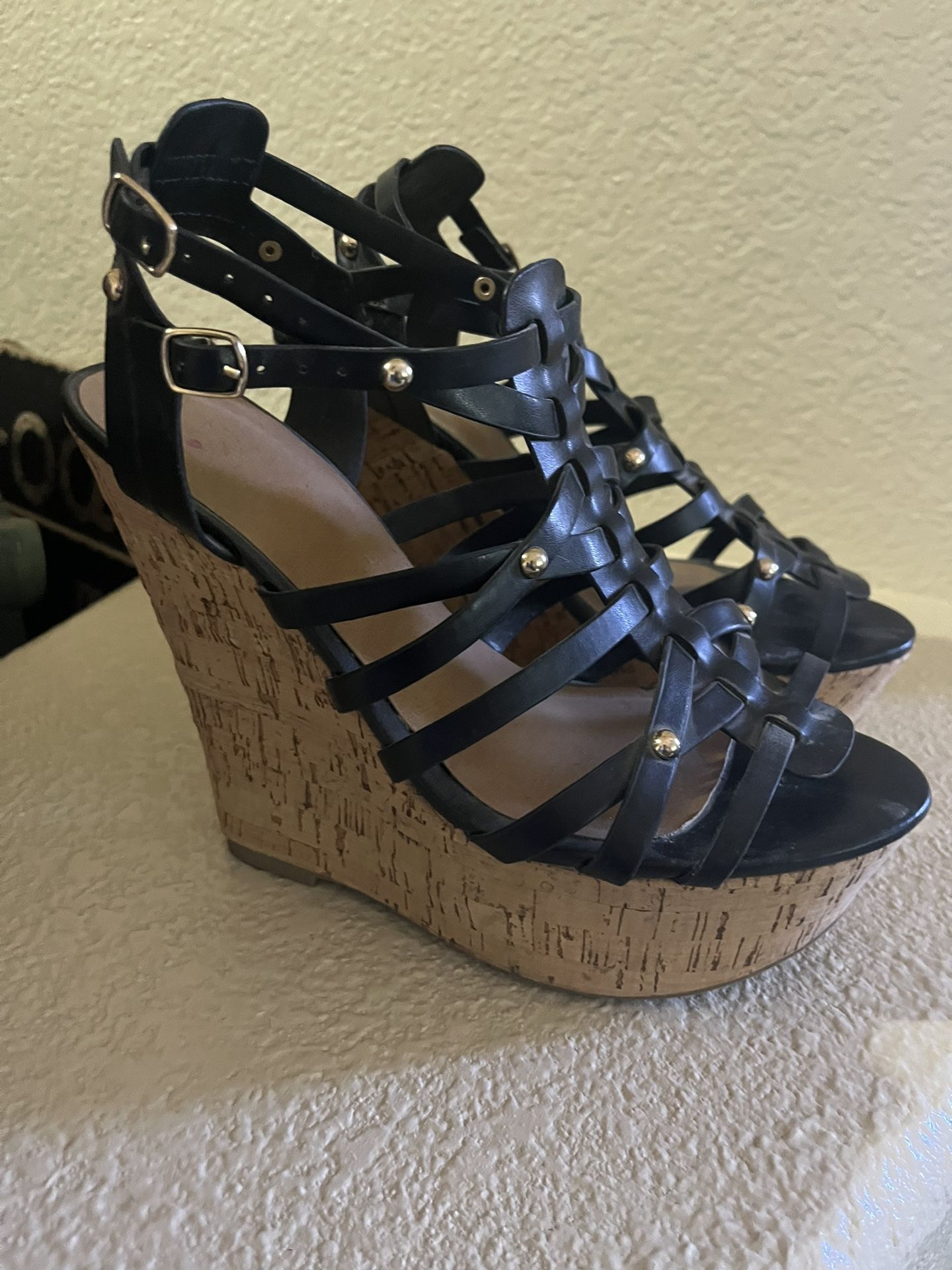 Black Studded Wedges 