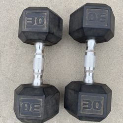 30LB Rubber Hex Dumbbells 
