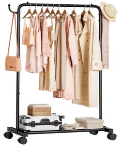 Rolling Clothes Rack with Hooks