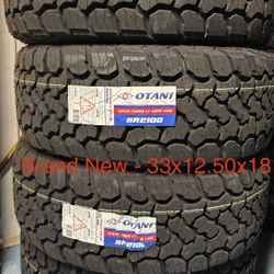 (4) - 33x12.50x18 Otani SA2100 All Terrain Tires