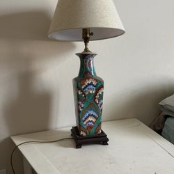 Peacock Lamp And White Mid Century Table 