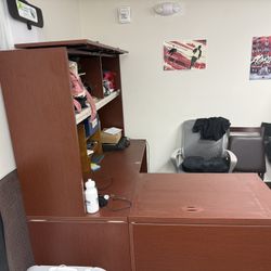 L Desk With Cabinets Brown 