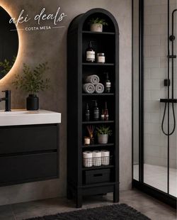 71" Tall Arched Bookshelf, 8 Tiers Arch with Storage, Modern Farmhouse with Adjustable Shelves, black