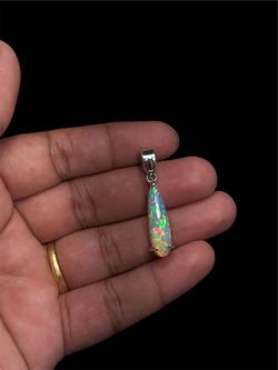 Natural 5 Ct Ethiopian Opal Pendant 925 Sterling Silver Pear Teardrop Certified