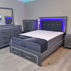 LODANNA GRAY LED STORAGE BEDROOM SET
