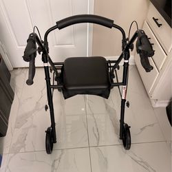2-in-1 Rollator Walker & Transport Chair – Seat + Brakes