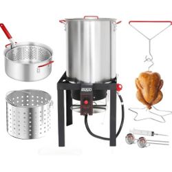 NUUK 30QT Turkey Fryer & 10QT Fish Fryer Combo Kit with CSA Approved 50,000BTU Burner with Auto Ignition System and 10PSI Regulator