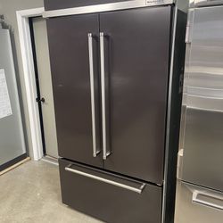 KITCHEN AID BLACK STAINLESS STEEL FRENCH DOOR REFRIGERATOR BUILT IN 42 WIDE 