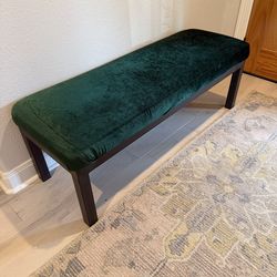 Metal bench with velvet green cover