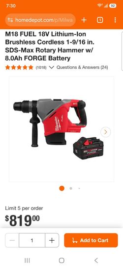 1.9/16 SDS Max Rotary Hammer W/ One Key with battery #8 forge brand new $650 firm on price