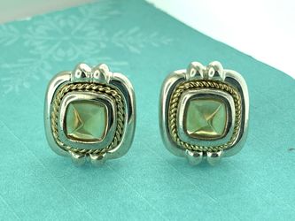 Tiffany & Co. Silver & 18kt Cushion Citrine Clip on Earrings