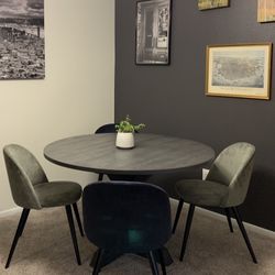 Solid Wood Gray Round Table With Mid Century Chairs 