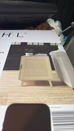 Unopened wood rattan end/side cabinet- 2 available