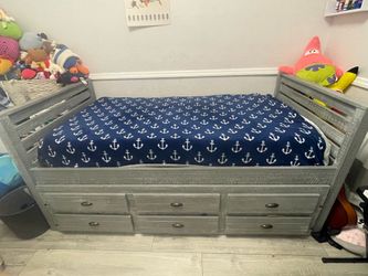 Twin Captain’s Bed with Twin Trundle, Storage & Mattresses