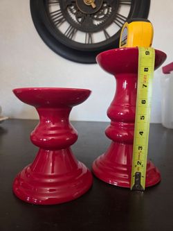 Red Ceramic Pillar Candle Holders Set of 2