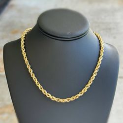 Jewelry 14k hollow yellow gold Rope necklace chain 18.0" 6.000mm width