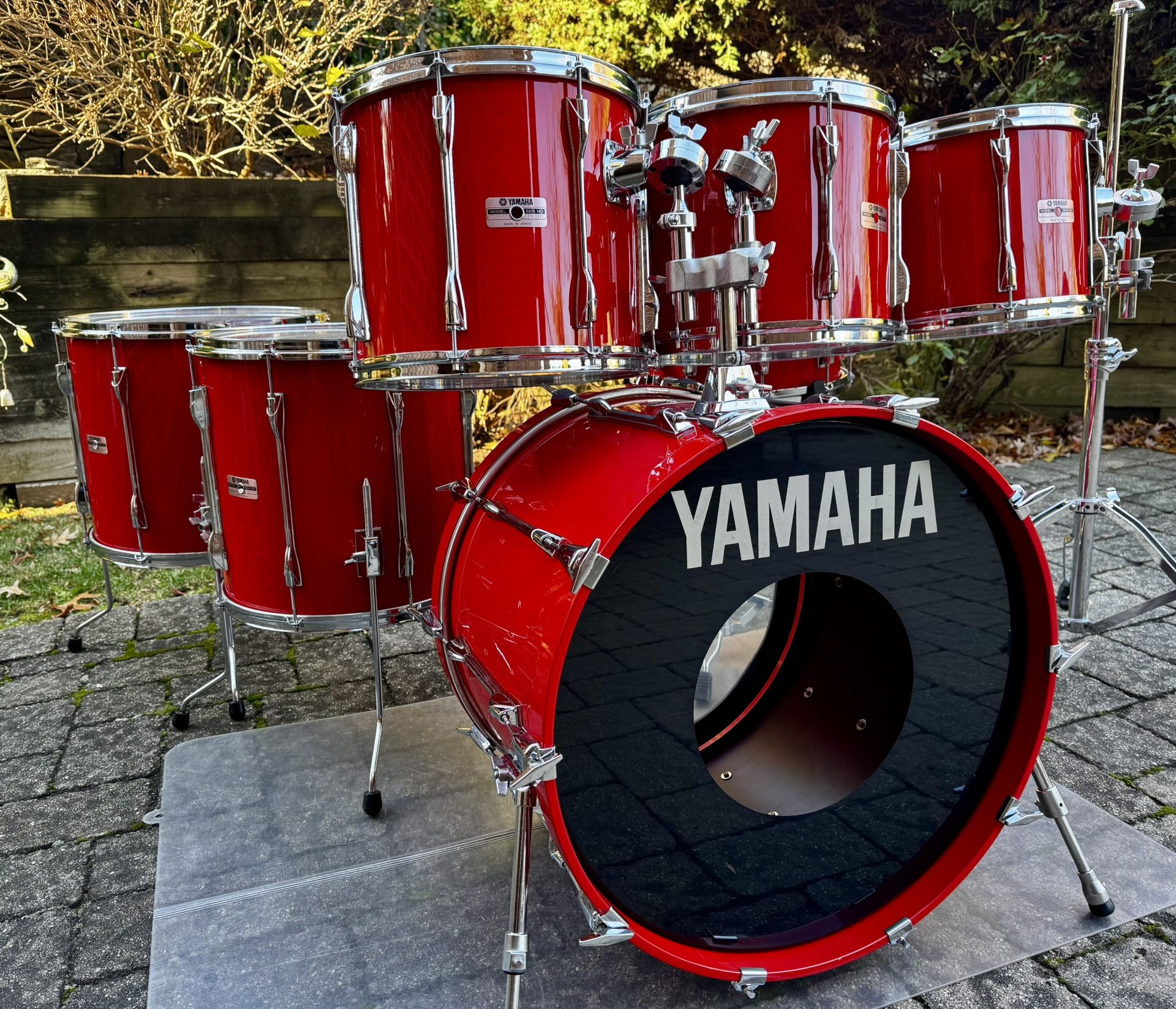 Vintage 1980s Yamaha Recording Custom Hot Red Drum Set