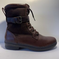 UGG Womens Leather Lace Up Moto Boots Brown Shearling Lined Size 6 1005264