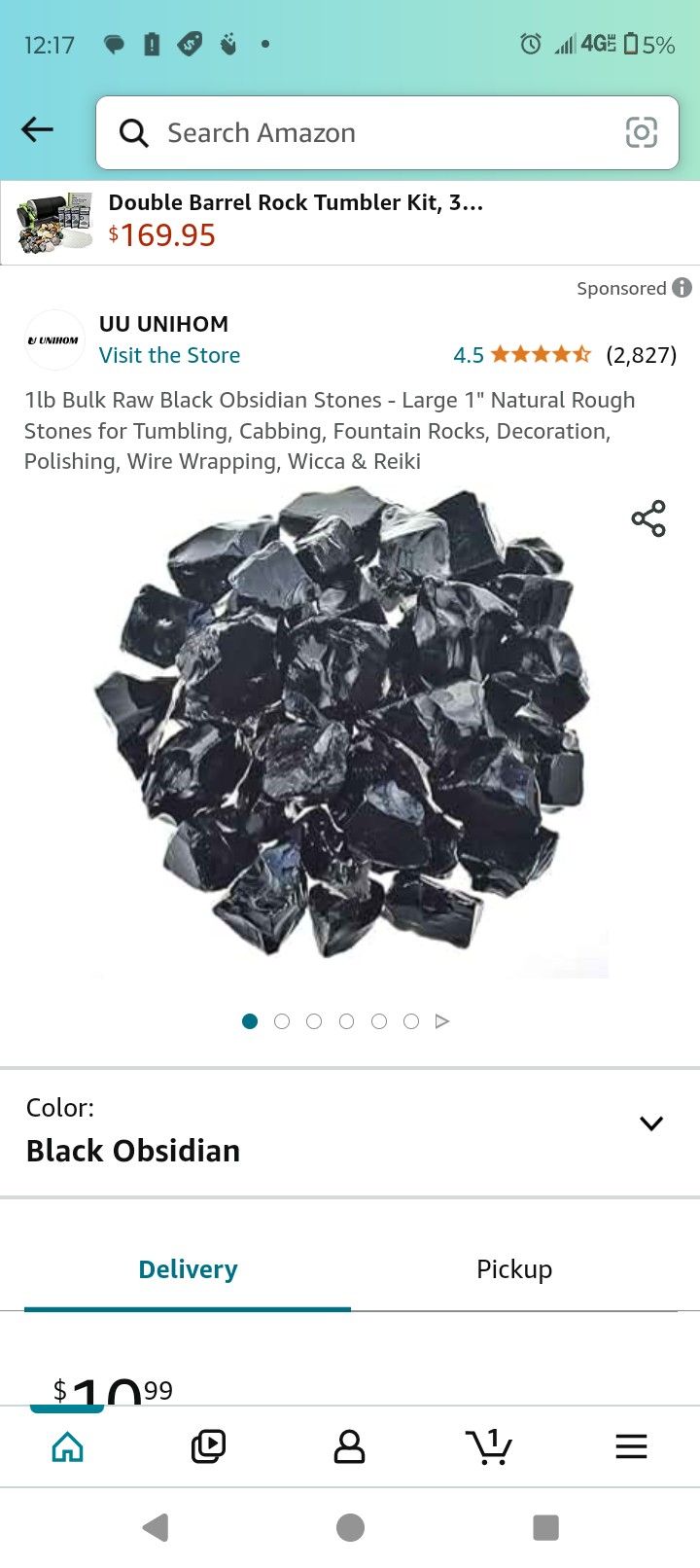 35g Small Black Obsidian Crystal Nuggets In Tough