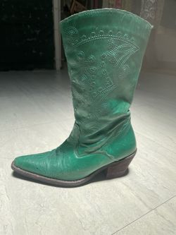 Green Leather Cowboy Boots – Made in Spain – Size 37 (US 6.5–7)