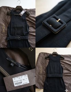 Gucci Black Knit Belted Sleeveless Dress