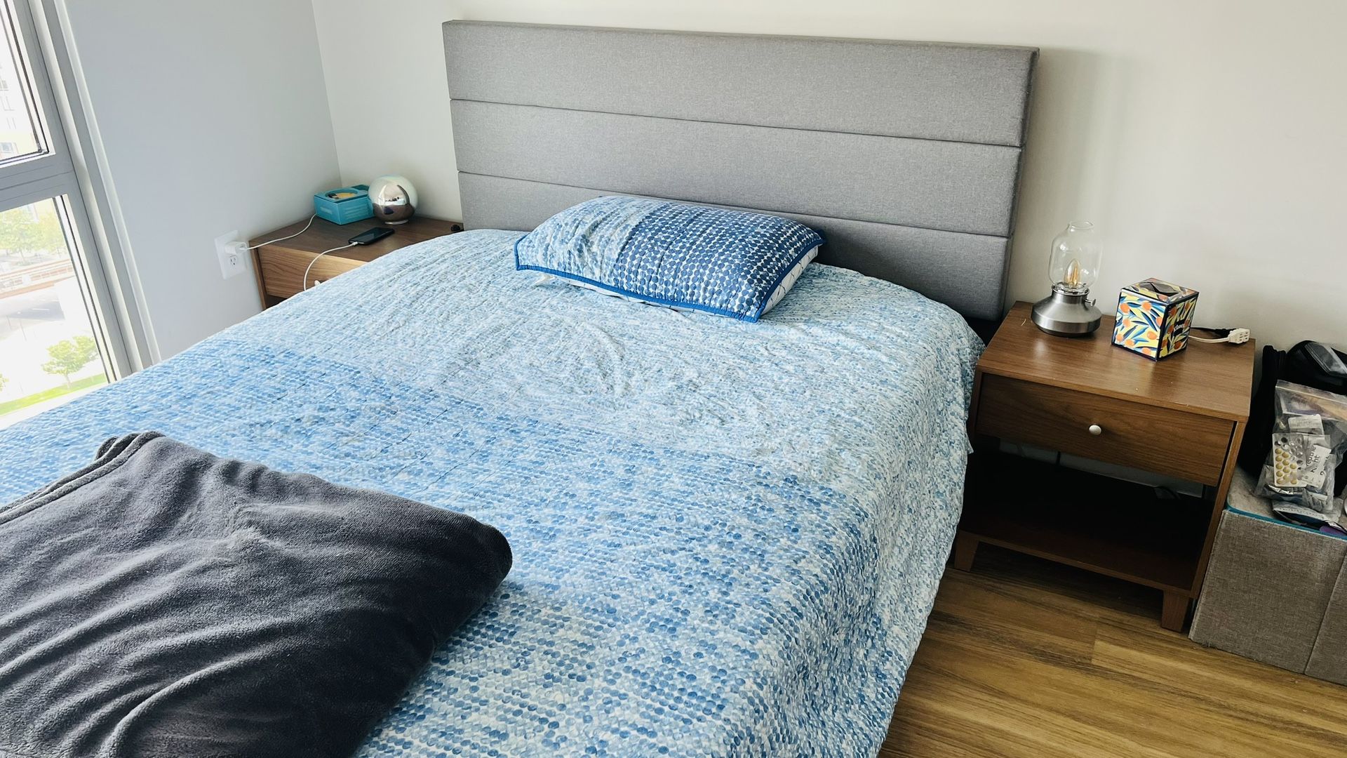 Queen size bed, headboard, frame