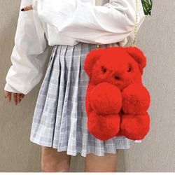 New Plush Fluffy Teddy Bear Fur Sling Bag Purse