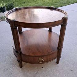 Vintage Weiman Furniture Two Tiered And One Draw Round Mahogany Table