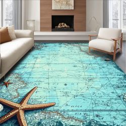 🔥Brand new in Box 🔥Ultra Soft Area Rug 4x6, Seafarer Nautical Map Print with Vintage Anchor and Coastal Symbols, Non Slip, Stain Resistant, Washable