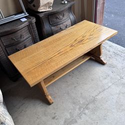 Vintage Oak Coffee Table / Rustic Trestle Base Center Table