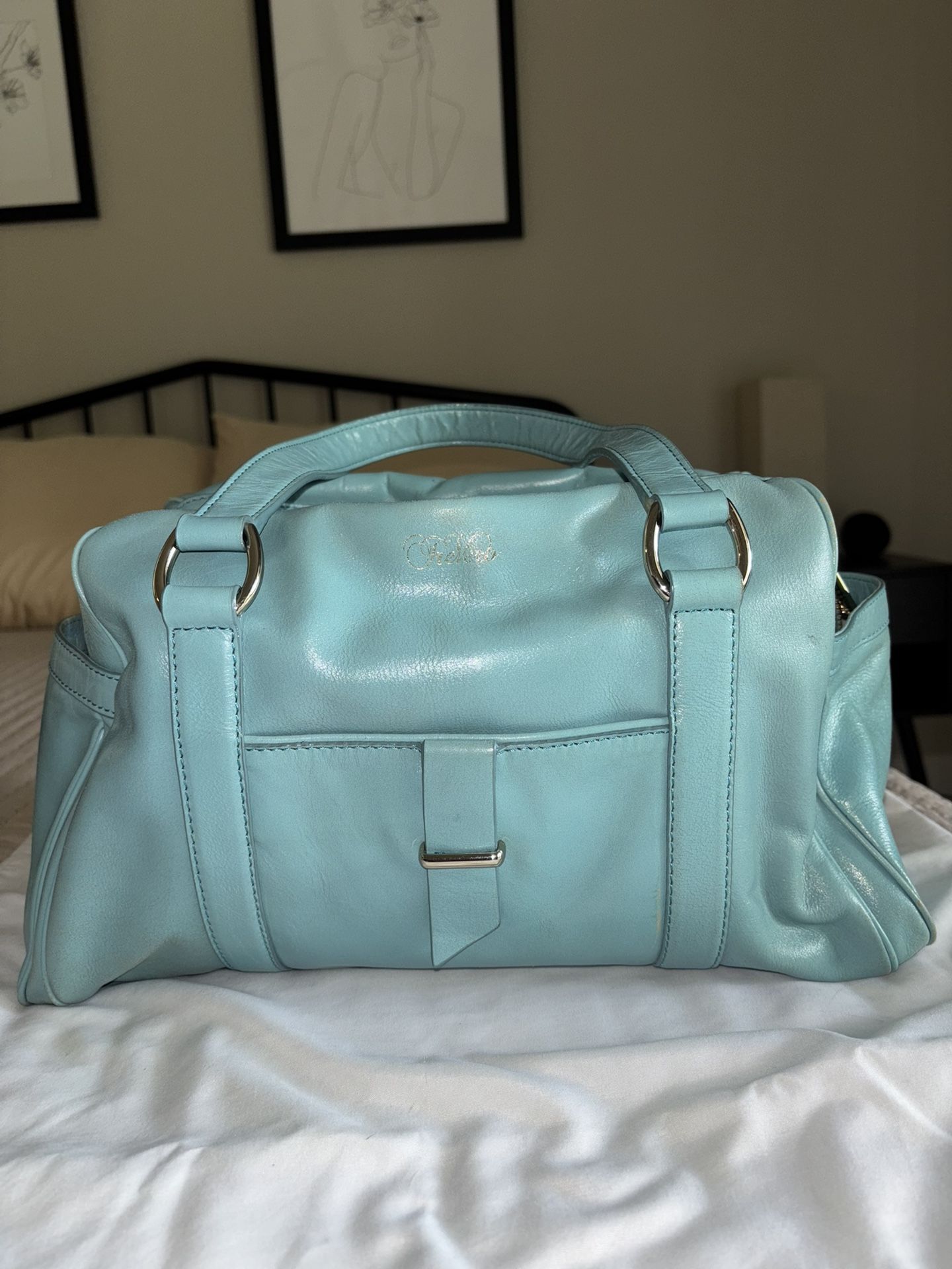 Tre Vero Blue Satchel Purse with Structured Design