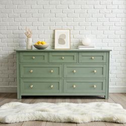 Dark Sage 7-Drawer Dresser with Antique Gold Hardware
