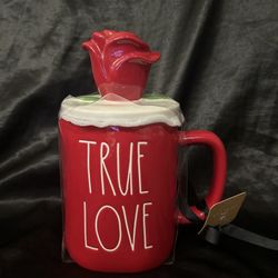 NEW Rae Dunn DISNEY Princess Beauty & The Beast" Rose Topper True Love Red Mug