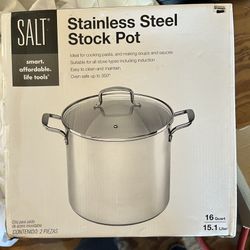 BRAND NEW SALT Stainless Steel 16 Quart Stock Pot With Lid