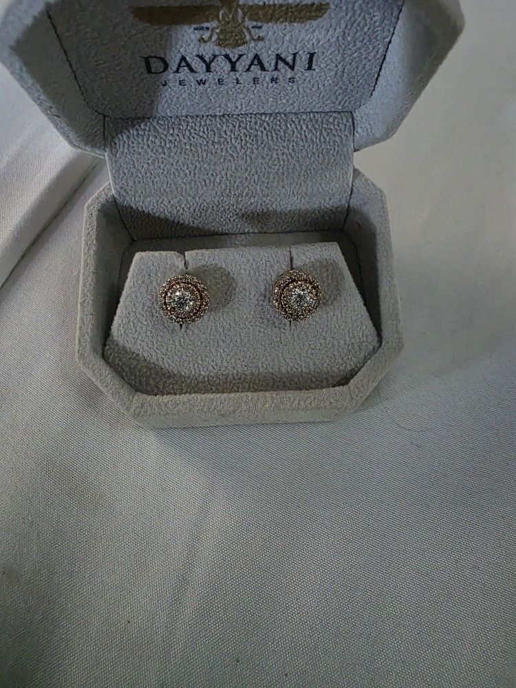 Dayyani 20 Pointer Center Diamond Earrings With Two Row Diamond Border